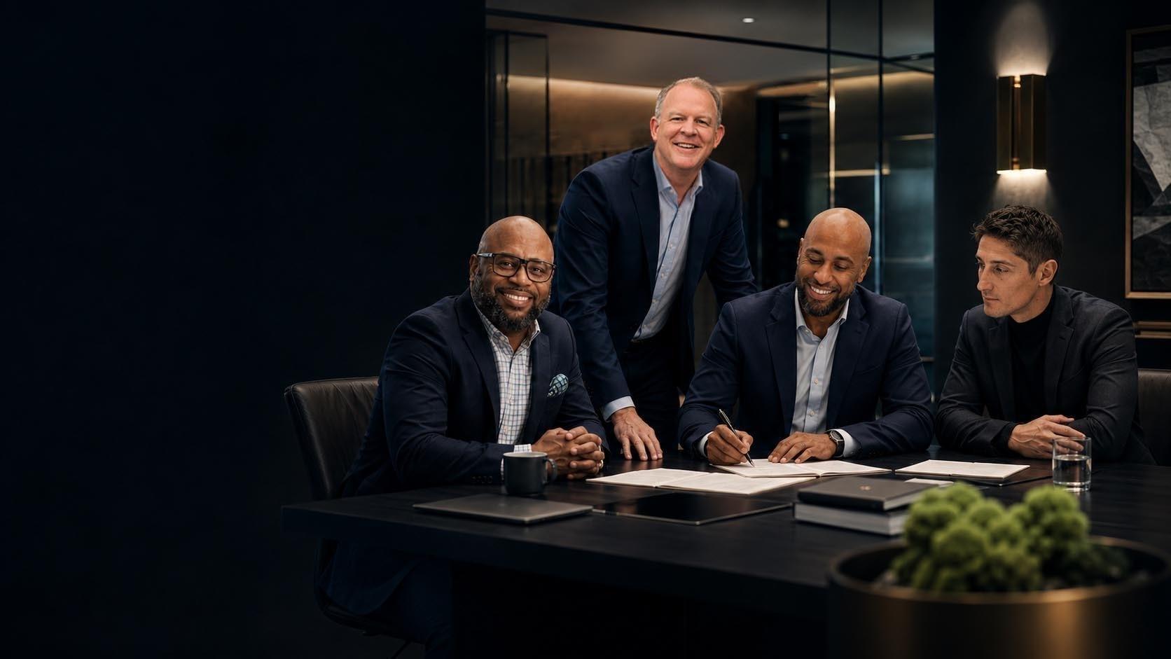 Four business leaders reviewing an operating plan